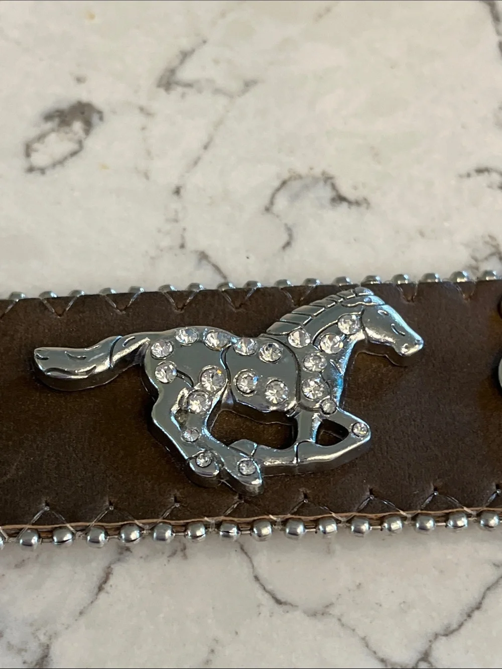 Girls Brown Studded Western Belt with Ornate Silver Buckle